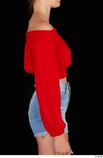 Stacy Cruz arm casual dressed red off shoulder top sleeve…